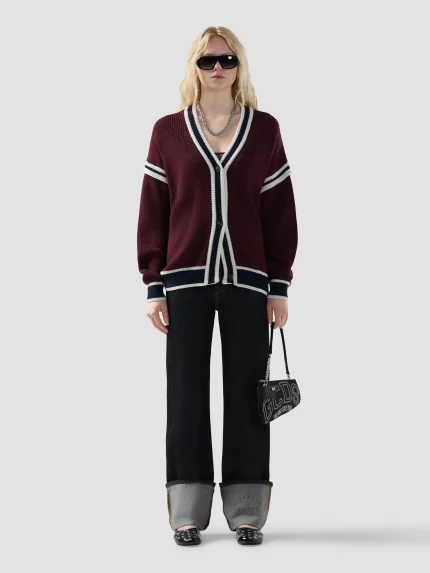 Maglia GCDS Cardigan College Logo Lounge Bordeaux (4)