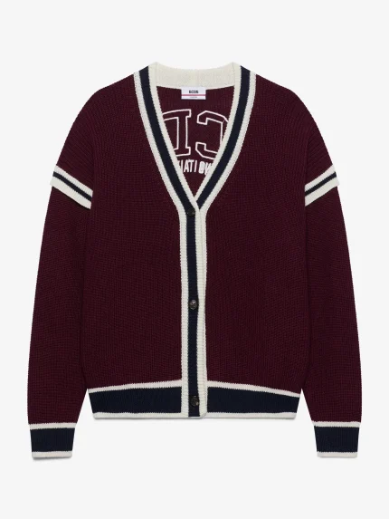 Maglia GCDS Cardigan College Logo Lounge Bordeaux (5)